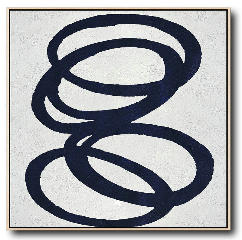 Handmade Large Contemporary Art,Minimalist Navy Blue And White Painting,Custom Canvas Wall Art